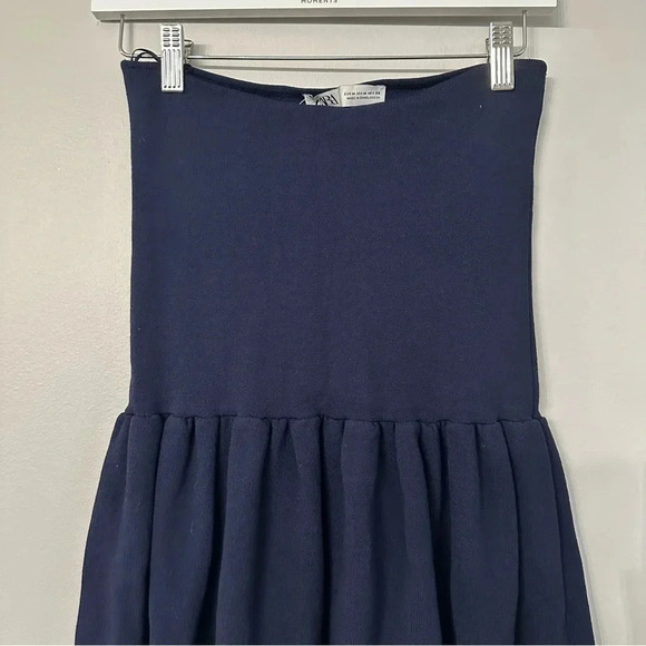 Zara Women's Navy Strapless Flowy Tunic Tube Top Size M NWOT - Picture 3 of 7